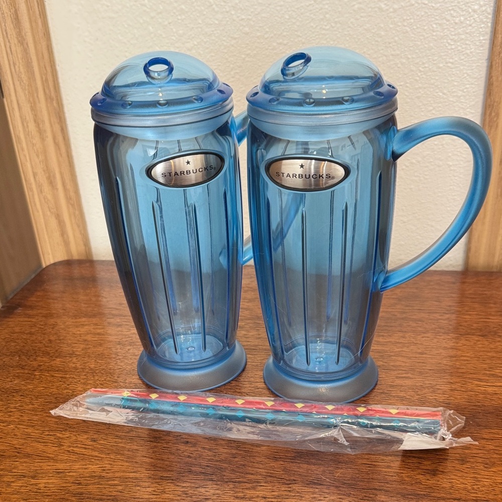 Starbucks “Malt” Tumbler Pair with Lids and Straws